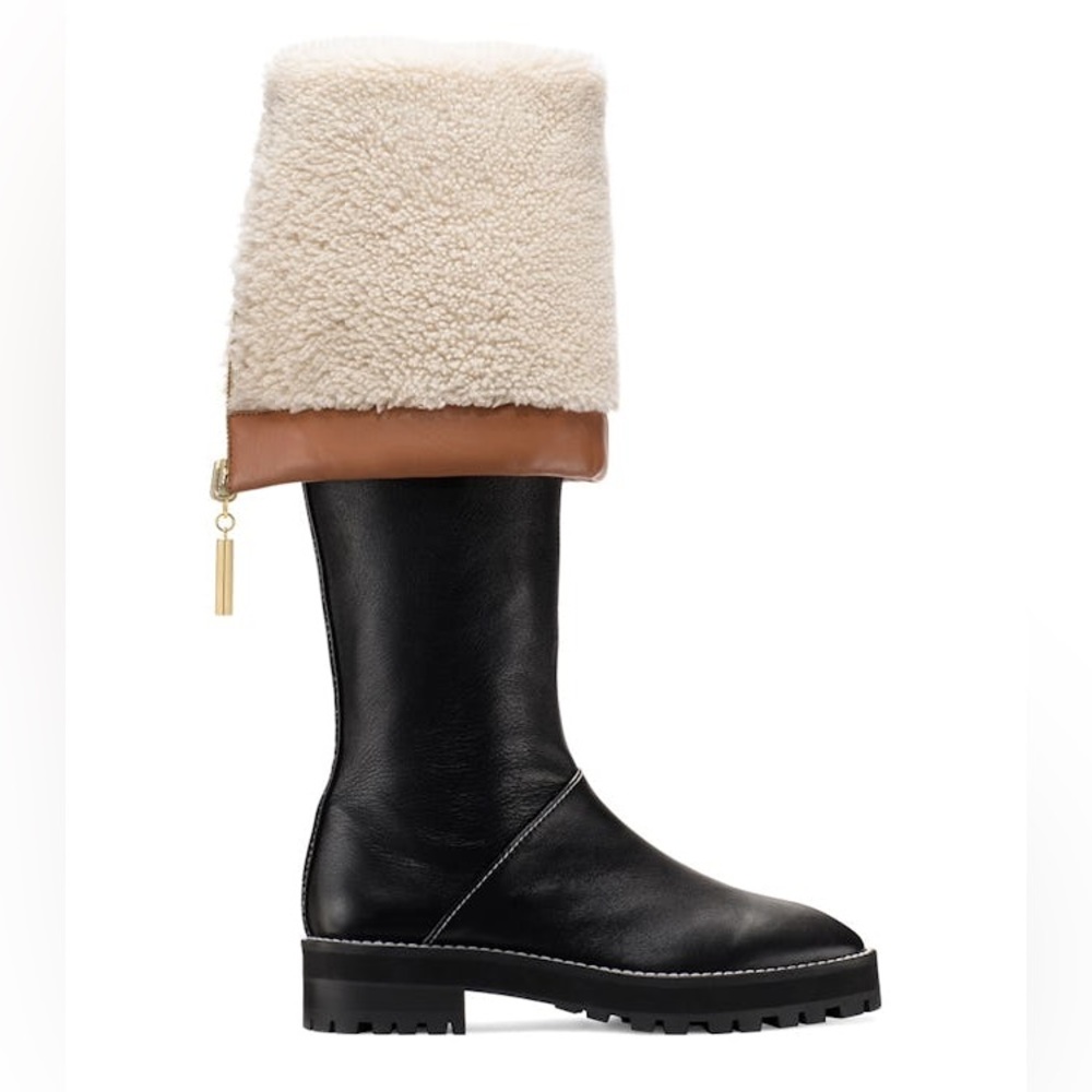 Stuart Weitzman Tall Boots Renata Shearling Over The Knee Leather Size 11